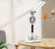 Stolní lampa s ventilátorem, LCD displejem a držákem na tužky