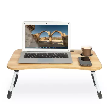 Skládací stůl na laptop k posteli se stojanem - imitace dřeva